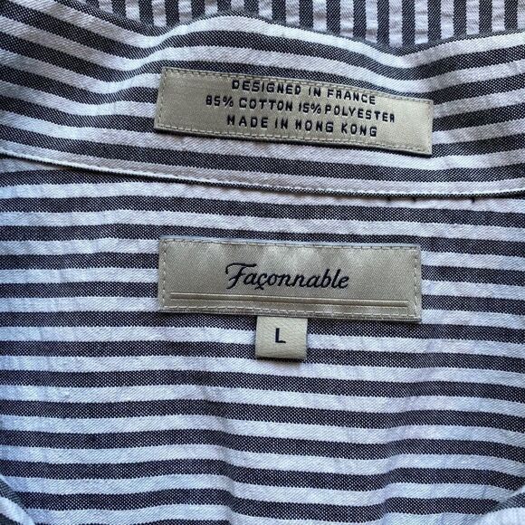 0166 Faconnable Seersucker Striped Button Down Shirt Size L Blouse NWT - Picture 8 of 10